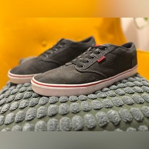 Vans Off The Wall Skate Shoes Dark Gray Canvas Red Trim Lace Up - Men’s Size 13